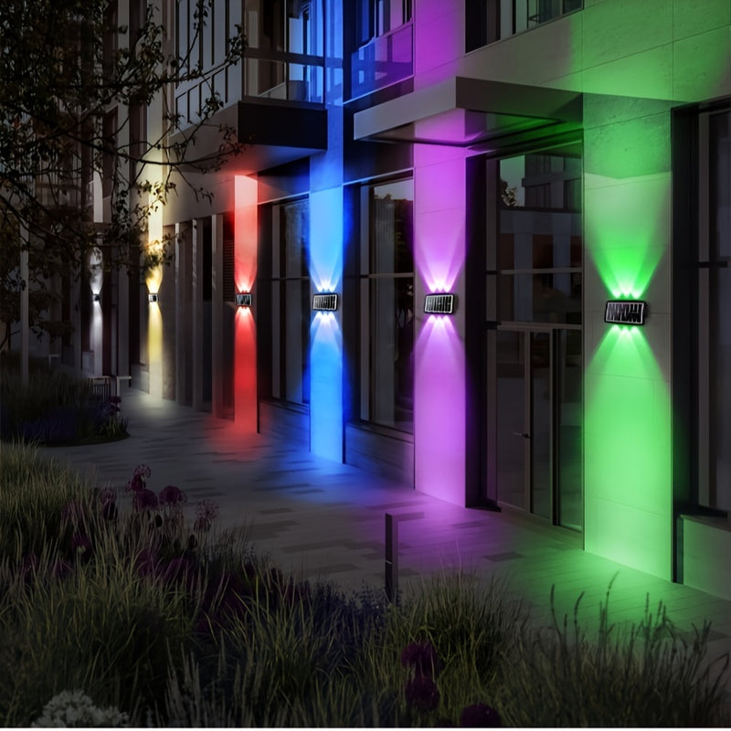 1pieza Luz de lavado de pared exterior solar al aire libre impermeable Luz de porche de patio Luz de pared exterior Luz de pared exterior RGB Luz blanca Luz cálida Luz de cubierta al aire libre Luz de escalón