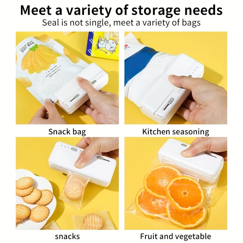 Selladora Mini para Uso Doméstico, Máquina de Sellado para Snacks, Clip Antihumedad, Sellador Portátil Compacto para Bolsas Plásticas - Dispositivo Recargable USB con Batería Integrada, Regalo de Cumpleaños, Regalo de Halloween, Blanco