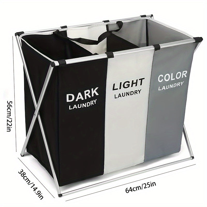 Cesto para ropa sucia de 3 compartimentos, gran capacidad de 9.07 kg por sección, tela Oxford 600D resistente y marco de aluminio, diseño moderno plegable para dormitorio, hogar, cocina, almacenamiento de juguetes y toallas, construcción robusta, cestos