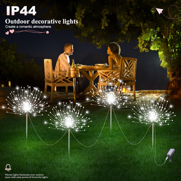 4 luces solares LED para jardín con efecto de fuegos artificiales, 8 modos, 240/320 LED, decoración festiva para patios, cafés, campamentos, Navidad y San Valentín, luces navideñas | Creador de ambiente festivo, luces solares para exteriores