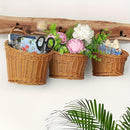 Juego de 3 Cestas Rústicas Imitación Ratán para Pared, Cestos Colgantes Tejidos de Plástico para Cocina, Jengibre, Ajo y Frutas, Organizadores Multiusos con Asa para Hogar y Estantes