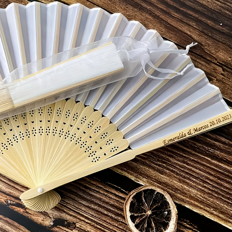 Abanicos de boda personalizados de bambú, 20/30/50 unidades, grabados con nombre y fecha, diseño clásico, elegante color blanco, para decoración de bodas, bautizos, Navidad, San Valentín, regalos para eventos, decoración rústica vintage, duraderos