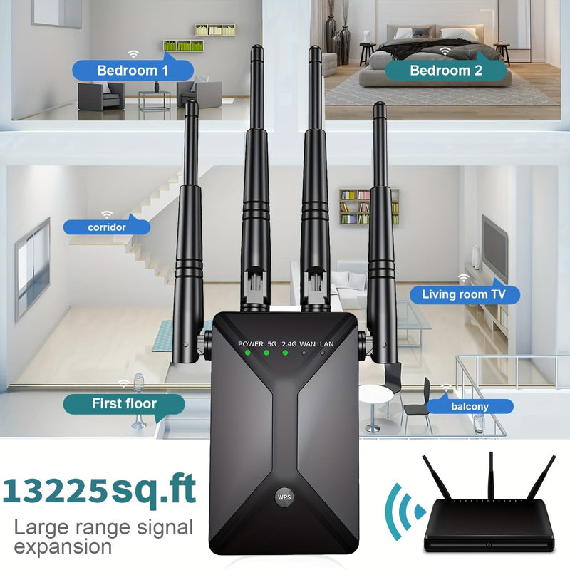 Amplificador De Señal Extensor WiFi, Cubre Hasta 13225 Pies Cuadrados Y 130 Dispositivos, Banda Dual 2.4G Y 5G, Potente Amplificador WiFi De Pared De 1200 Mbps, Con Puerto Ethernet Y Modo AP
