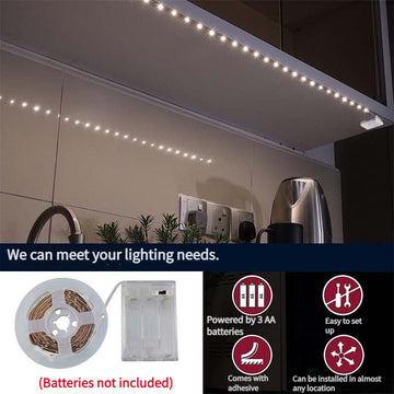 Tira de luces LED 2835 30D, blanca cálida/fría, autoadhesiva, cortable, funciona con pilas (pilas no incluidas), ideal para iluminación trasera de TV, tocador, gabinetes, decoración del hogar y ambiente festivo, luz para sala de estar
