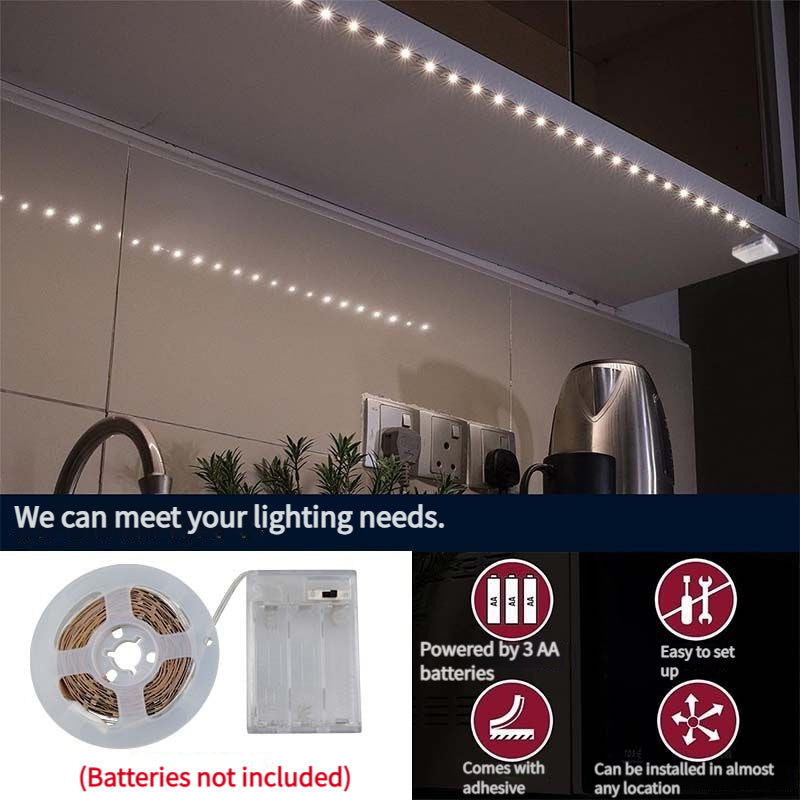 Tira de luces LED 2835 30D, blanca cálida/fría, autoadhesiva, cortable, funciona con pilas (pilas no incluidas), ideal para iluminación trasera de TV, tocador, gabinetes, decoración del hogar y ambiente festivo, luz para sala de estar