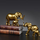 Figura de Elefante Dorado de Madre y Crías - Decoración de Resina para Sala de Estar, Entrada, Estantería - Regalo Perfecto para Acción de Gracias