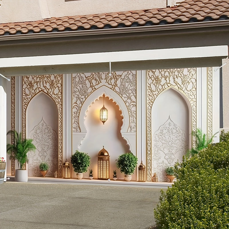 1pc Banderín de Puerta de Garaje con Diseño Interior Islámico Árabe 2D Plano, Grande y Colorido, Ideal para Crear un Fondo Impresionante en Reuniones al Aire Libre