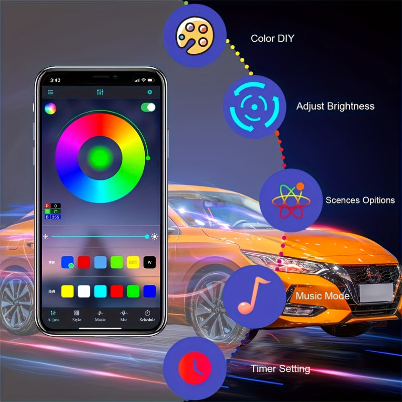 Tira LED de Iluminación Ambiental para Coche de 3m/118 pulgadas con USB y 16 Millones de Colores RGB, Accesorios de Luz de Neón de Fibra Óptica