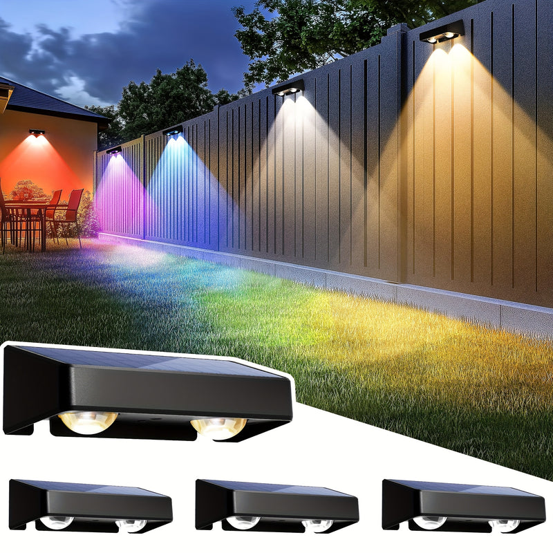 4 Luces Solares para Valla Exterior, RGB Impermeables con Atenuación Automática, Luz Cálida de 18 a 18 Horas, Luces LED para Números de Casa, Patio, Porche y Letreros de Dirección