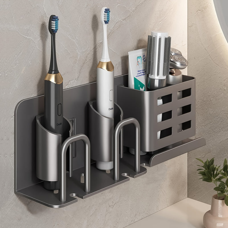 Soporte de cepillo de dientes de aluminio montable en la pared, soporte de cepillo de dientes y pasta de dientes, soporte de afeitar para ducha, sin taza, uso sin electricidad, para baños, niños