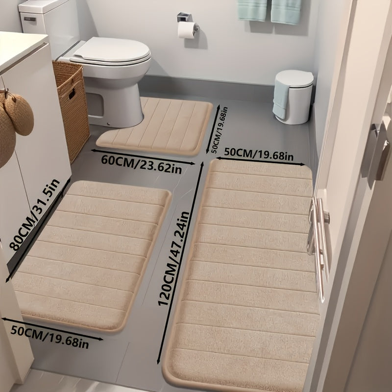Juego de baño de espuma de memoria premium: [Densidad de esponja 25D] 3 piezas de alfombrilla antideslizante, alfombrilla de baño de terciopelo super suave y absorbente con forma de U para el inodoro - Adecuado para bañera, ducha, accesorios de baño, alf