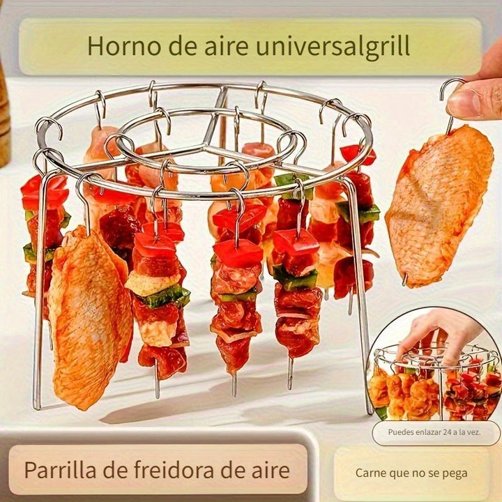 1 Juego de 24 piezas de pinchos de acero inoxidable para freidora de aire, DIY BBQ, para carne y verduras, compatible con freidora de aire de 3.5qt-5.5qt, horno y olla a presión, sin necesidad de voltear, accesorio para freidora