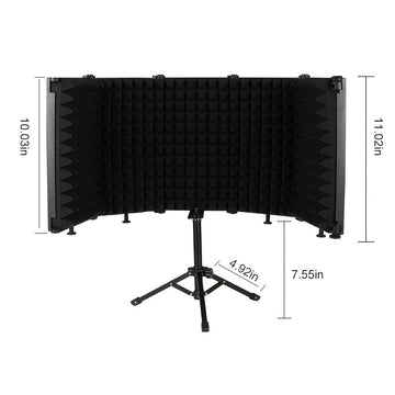 Escudo aislante para micrófono de estudio con trípode, espuma absorbente de alta densidad para filtrado vocal, escudo de sonido plegable para micrófono condensador, ideal para música, podcasts, canto y transmisiones, equipo de grabación | Diseño plegable