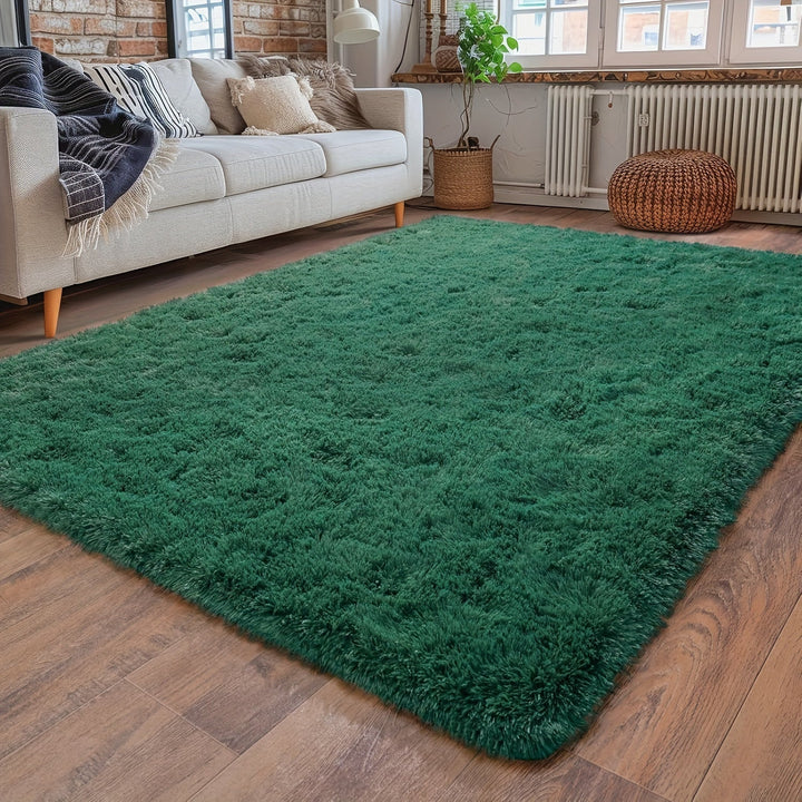 Alfombra Súper Esponjosa, Dormitorio, Alfombra de Área Moderna y Gruesa de Pelo Verde Oscuro, Suave y Cómoda Decoración de Alfombra Grande de Peluche, Sala de Estar, Aula, Verde Oscuro