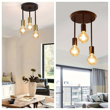Lámpara de techo moderna de 3 cabezas - Montaje semienterrado con brazo ajustable, base de hierro fundido y cables chapados, regulable para comedor, dormitorio, estudio, sala de estar - Compatible con bombillas E26, iluminación contemporánea, iluminación