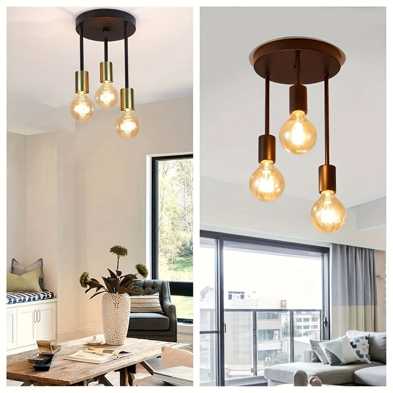 Lámpara de techo moderna de 3 cabezas - Montaje semienterrado con brazo ajustable, base de hierro fundido y cables chapados, regulable para comedor, dormitorio, estudio, sala de estar - Compatible con bombillas E26, iluminación contemporánea, iluminación