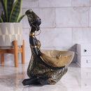 Figura de mujer africana de resina con tazón de hoja dorada - Decoración para el hogar, ornamento de mesa, organizador de entrada, regalo ideal, decoración navideña