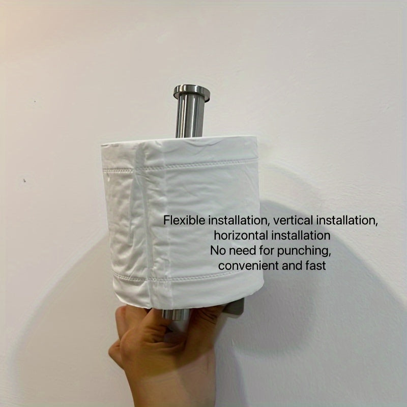 Soporte para papel higiénico de acero inoxidable plateado con base cuadrada, montaje adhesivo y sin perforaciones, soporte para rollo de papel de baño, soporte para toallas de papel
