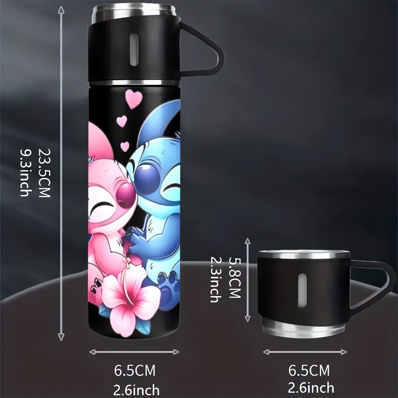 Juego de 1 termo de acero inoxidable Disney Stitch de 17 oz, taza térmica a prueba de fugas con 3 tazas para bebidas frías y calientes, suministros para viajes de negocios y escuela LHB03211