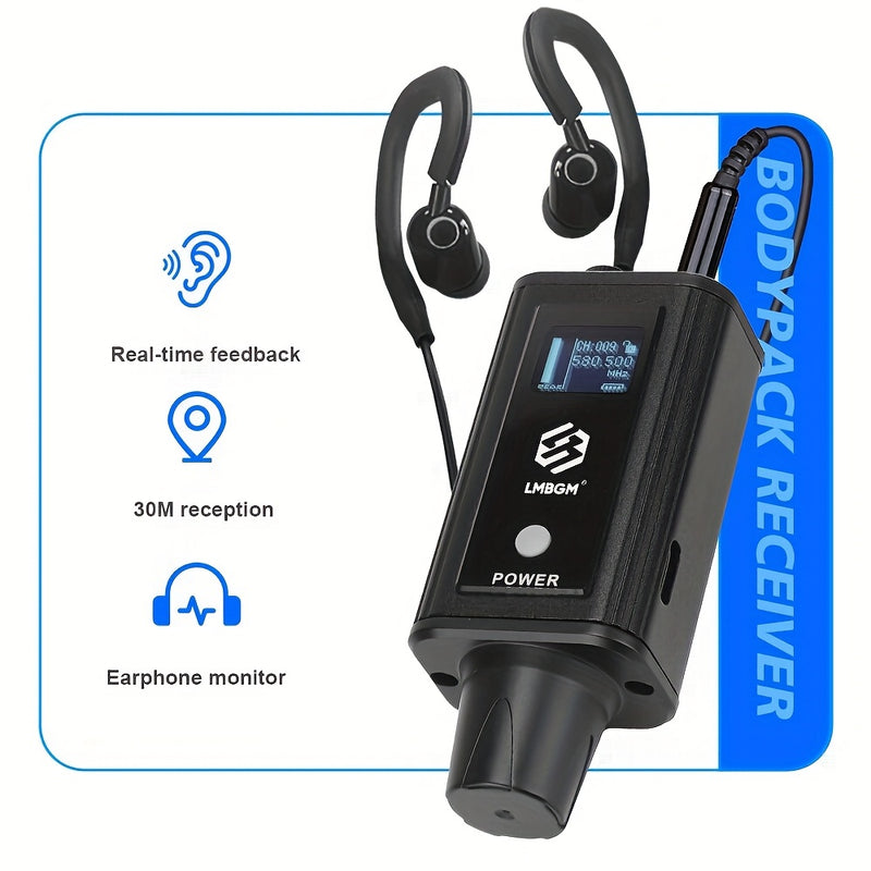 Sistema de Monitoreo Intrauditivo sin varillas LMBGM con 1 Canal y Auriculares Tipo Bodypack para Escenario, Estudio, Actuaciones, Karaoke y Otros Escenarios