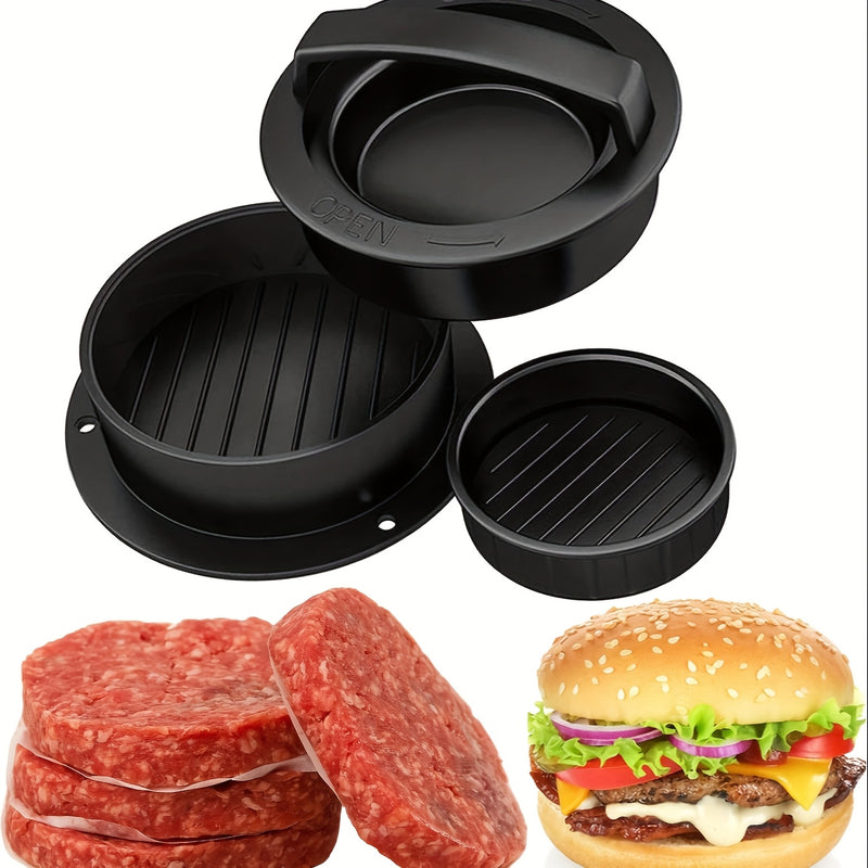 1pc Molde de prensa para hamburguesas 3 en 1 antiadherente de ABS - Juego seguro para el contacto con alimentos, carne, ternera y verduras para hamburguesas, empanadas y barbacoa - Herramientas y accesorios para asar en la cocina