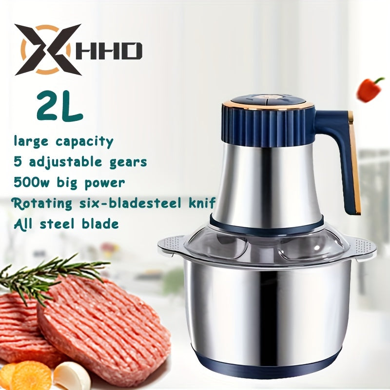 Picadora de Carne Eléctrica, Procesador de Alimentos 2L/3L/5L Acero Inoxidable y Máquina para Fideos, Usada para Picar Carne, Verduras, Frutas y Nueces, 5L con 6 Cuchillas Afiladas, 3L/2L con 4 Cuchillas, 500W, Enchufe Americano
