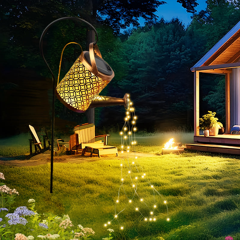 Lámpara solar de cascada con 36 luces LED y diseño con gancho, decoración elegante en tono dorado para jardín, patio, pasillos y celebraciones, iluminación exterior con energía solar, luces para patio