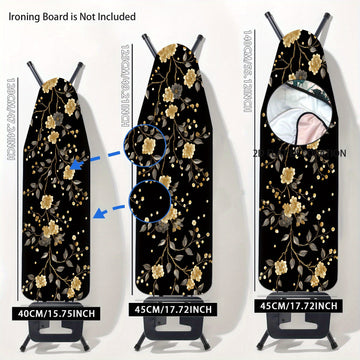 2D Plano, 2D Plano Tapete de Tablero de Planchar Floral - Lavable, Diseño Sin Planchar, Fácil de Instalar, Se Ajusta a la Mayoría de Tamaños Estándar, Elegante Patrón Floral Negro y Dorado, Perfecto para Decoración del Hogar, Accesorios de Planchar, Deco