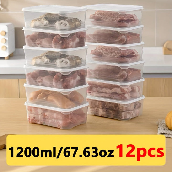 12 Piezas de Bento Box 1200ml, Material PP, Recipiente Hermético Reutilizable para Alimentos Multiusos - Carne, Frutas, Verduras, Organizador de Cocina y Despensa, Apto para Microondas, Contenedores para Viaje y Conservación Fresca