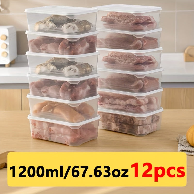 12 Piezas de Bento Box 1200ml, Material PP, Recipiente Hermético Reutilizable para Alimentos Multiusos - Carne, Frutas, Verduras, Organizador de Cocina y Despensa, Apto para Microondas, Contenedores para Viaje y Conservación Fresca