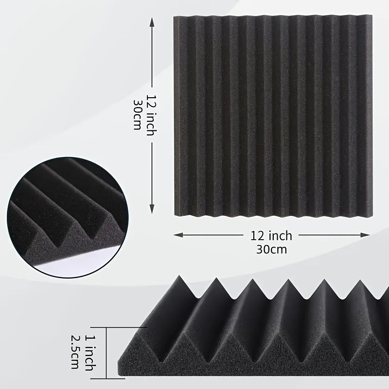 24 piezas de paneles acústicos de espuma negra de alta densidad, 30.48x30.48x2.54 cm, retardantes de llama, absorbentes de sonido, reducen el ruido y se recuperan rápidamente, ideales para decoración de paredes en oficinas en casa, estudios y habitacione