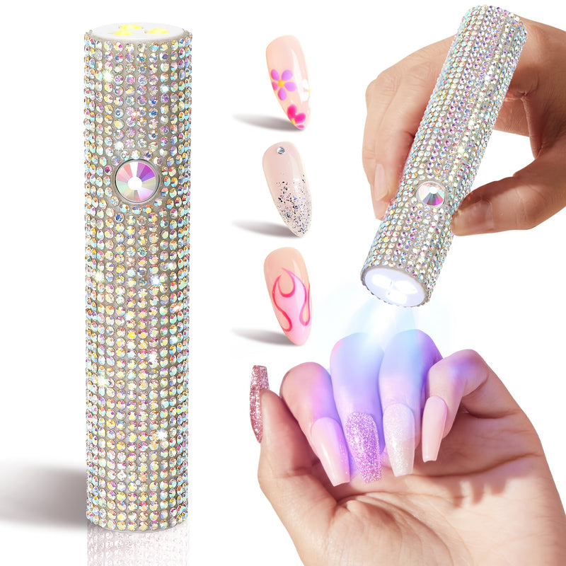 Mini Lámpara Portátil de Secado de Uñas con LED UV - Recargable por USB, Luz para Curar Esmalte en Gel y Pegamento Adhesivo de Secado Rápido con Diseño de Estrás Brillante para Manicura y Pedicura