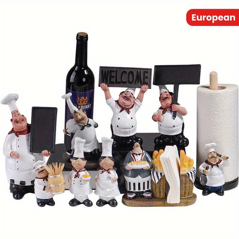 Soporte Elegante para Vino y Toallas de Papel con Temática de Chef Europeo y Tablero de Mensajes - Perfecto para Decoración de Cocina, Café o Bar