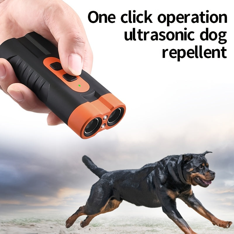 1 unidad de repelente ultrasónico para perros PetSafePro recargable por USB, inhibidor de ladridos de doble núcleo de alta potencia con linterna LED, dispositivo portátil anti-mordeduras para uso exterior
