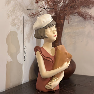 Elegante estatua de niña globo de resina con tallo floral - Decoración romántica para salón, estantería de TV o mostrador | Ideal para el Día de San Valentín, el Día de la Madre y las celebraciones de Navidad