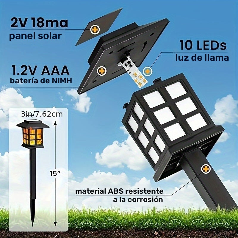 Luces de sendero solares de 6 paquetes con lente de llama LED parpadeante, spotlight de ABS no removible con acabado pulido, luces de jardín de montaje semi-hundido, control de sensor de luz, resistente a la corrosión, iluminación portátil para exteriore