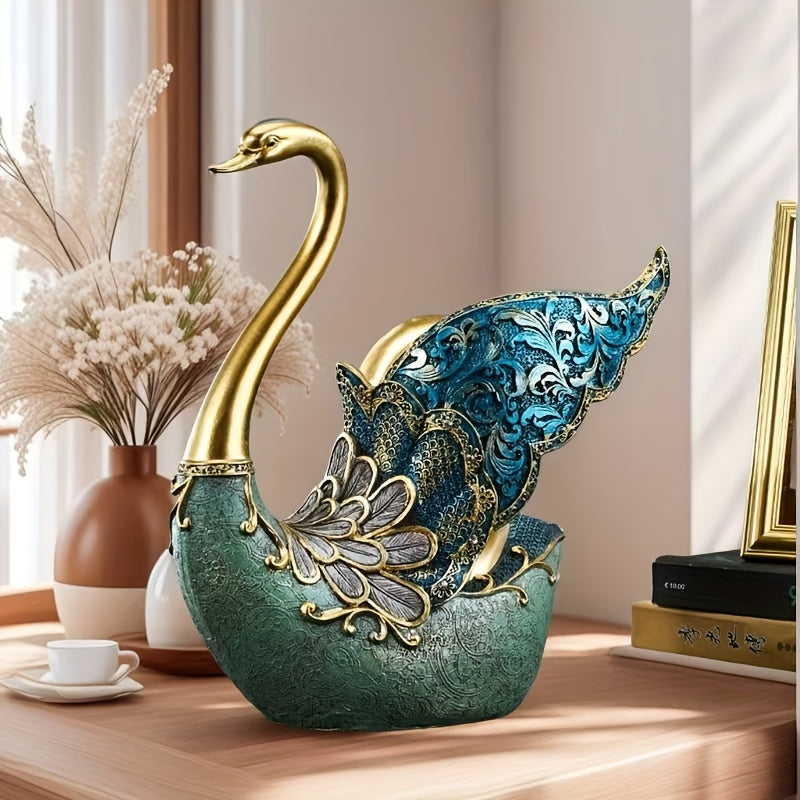 Elegante soporte de vino de cisne inspirado en Europa - Hecho de resina con detalles dorados, filas de exhibición para botellas de vino y vasos, perfecto para decorar el salón de la casa, decoración de vino.