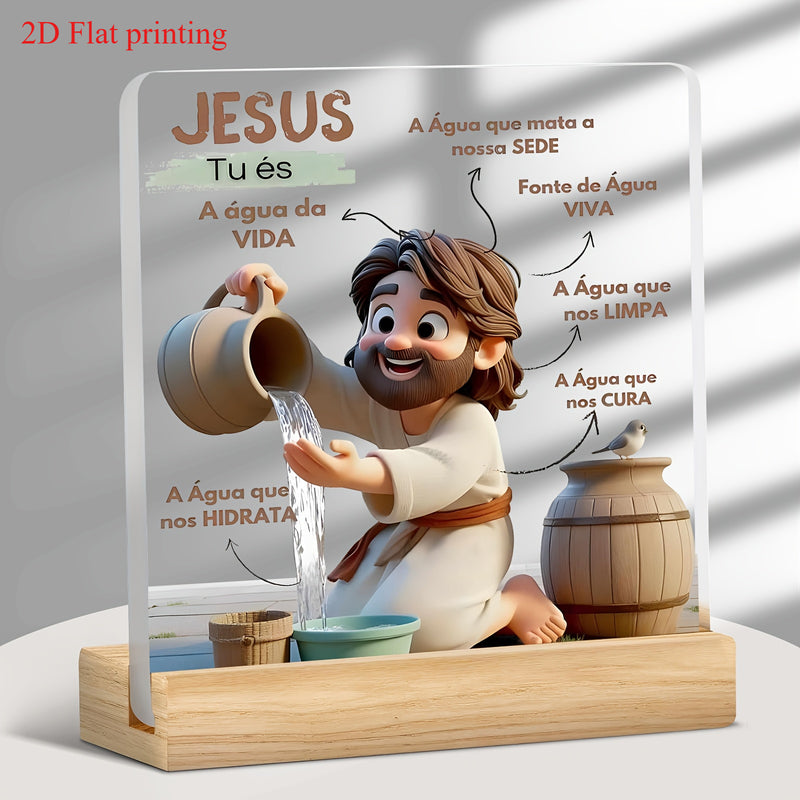 Decoración Acrílica 2D de Jesús Derramando el Agua de la Vida - Un Regalo Espiritual para Fiestas Cristianas y Hogar u Oficina, Estilo Plano