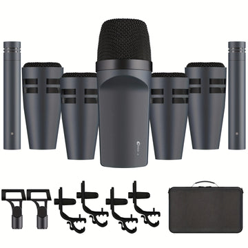 Kit de micrófono de batería G-MARK E608 de 7 piezas con cymbal dinámico, batería de bajo y snare para conjuntos de batería, DJ, instrumentos de escenario y grabación en vivo, material ABS, conexión XLR, no requiere batería.