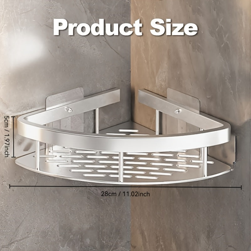 Organizador de Baño de Aluminio Espacial Plateado Glacier - Estante de Esquina para Ducha para Almacenamiento de Champú, Jabón y Cosméticos