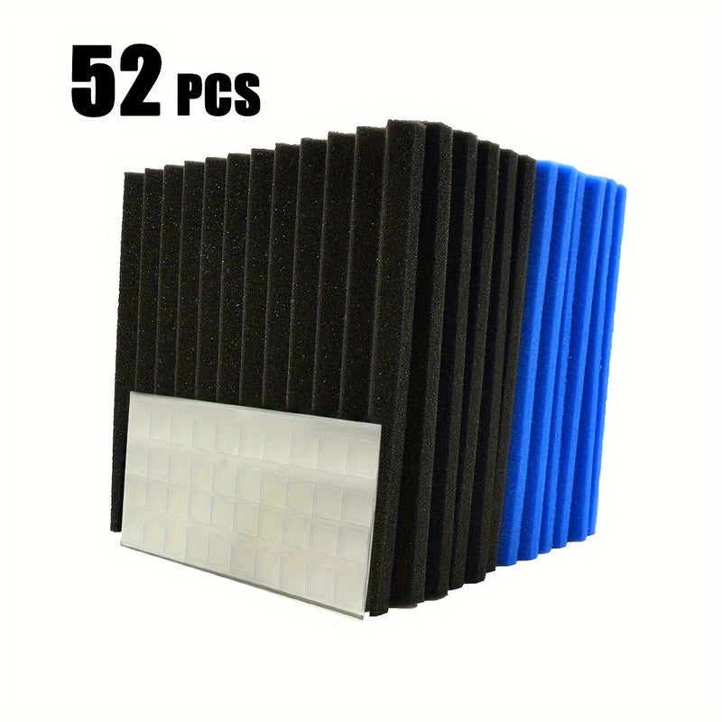 52 piezas de paneles de espuma acústica de alta densidad - 30,48 cm x 30,48 cm x 2,54 cm Negro y Azul, adhesivo Nanoglue para estudio y teatro en casa insonorización, materiales de insonorización | paneles de espuma decorativos | paneles de instalación f