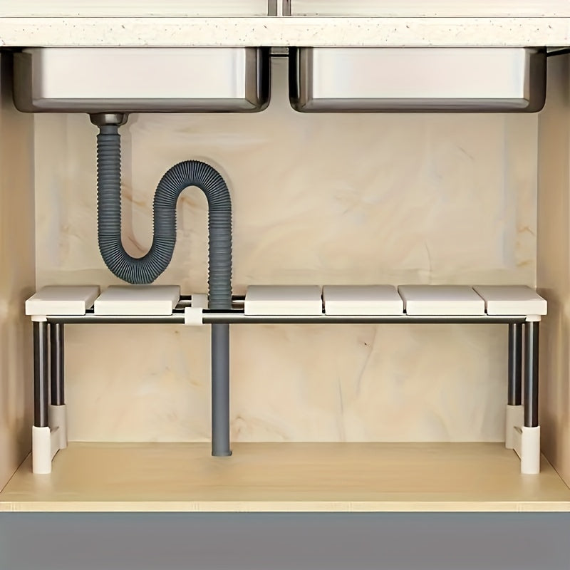 Estante de almacenamiento ajustable de acero inoxidable debajo del fregadero - Estante organizador de gabinete de cocina de un solo nivel/doble nivel, diseño no hueco, material de metal y plástico