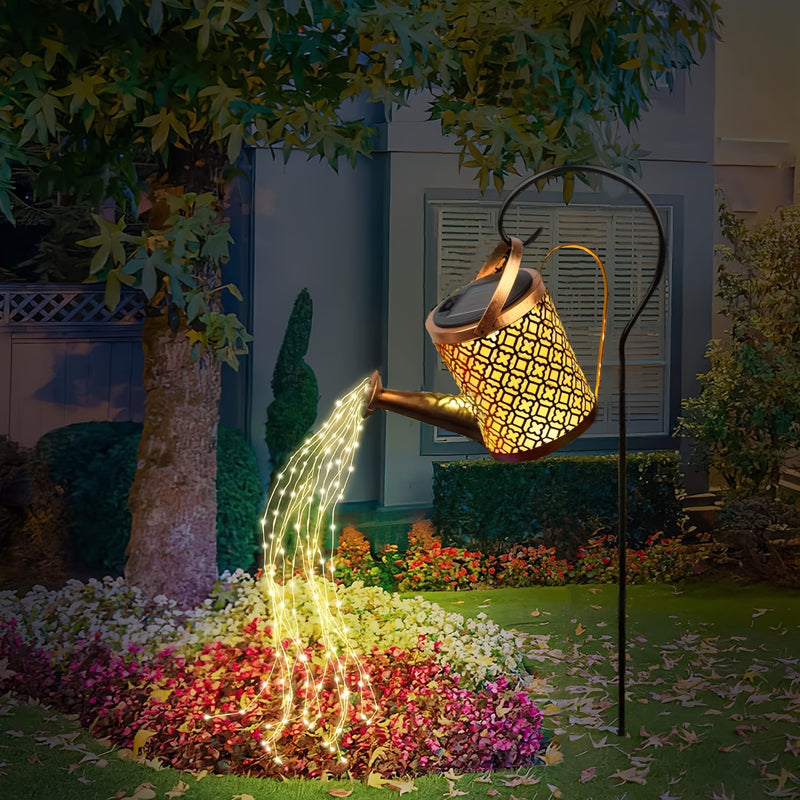 Lámpara solar de cascada con 36 luces LED y diseño con gancho, decoración elegante en tono dorado para jardín, patio, pasillos y celebraciones, iluminación exterior con energía solar, luces para patio