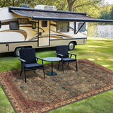 Alfombra de Exterior Seven Deer Lavable a Máquina - Poliéster Ultra Suave, Diseño Geométrico y Cuadros, Base Antideslizante, Color Marrón Rojizo, Tamaño Grande hasta 2.16m² para Camping, Jardín o Patio de RV