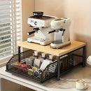 Estante de microondas para cocina negro/ blanco con cajón - Estructura sólida de madera y metal, organizador de encimera que ahorra espacio para electrodomésticos, utensilios y tazas - No requiere electricidad, diseño elegante, construcción duradera