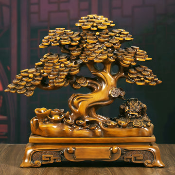 Un Árbol de Riqueza Decorativo, También Conocido como Árbol del Dinero, que Presenta una Rana Dorada y Lingotes que Simbolizan Buena Suerte, Adecuado para Exhibir en Salones o Oficinas, y También Puede Ser Regalado como Obsequio.