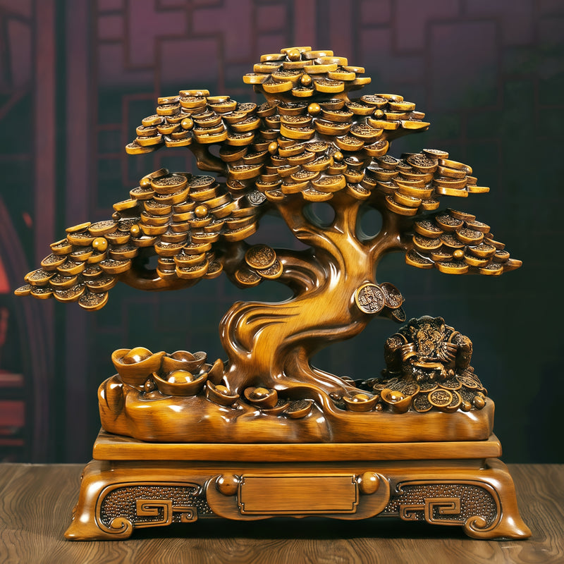 Un Árbol de Riqueza Decorativo, También Conocido como Árbol del Dinero, que Presenta una Rana Dorada y Lingotes que Simbolizan Buena Suerte, Adecuado para Exhibir en Salones o Oficinas, y También Puede Ser Regalado como Obsequio.