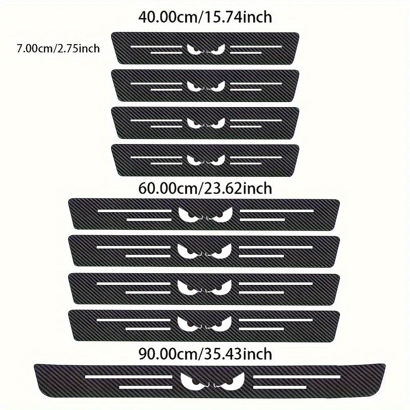 9 piezas de protector para umbral de auto con diseño de ojo de diablo, resistente a rayones y antideslizante, instalación con adhesivo, apto para todos los autos - negro con franjas blancas, protección para umbral de auto | decoración de auto elegante |