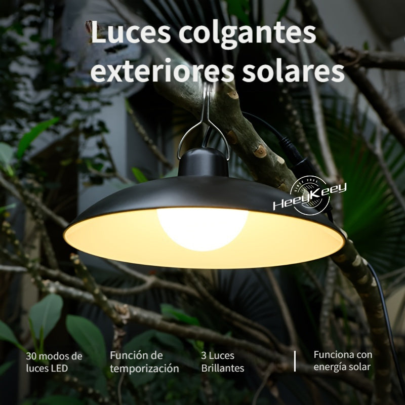 2 luces colgantes solares HeeyKeey con control remoto, 3 modos de iluminación y brillo ajustable, 2 focos LED con haz de 30°, cúpula negra de ABS para interior/exterior, patio, gazebo, cochera, sala, luces solares colgantes para exteriores, iluminación p