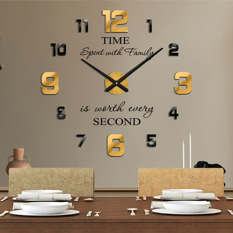Reloj de pared silencioso de acrílico, decoración de pared sin marco 3D - Redondo, kit de reloj de bricolaje, forma de corona arqueada, para sala de estar, comedor, dormitorio, oficina, funciona con pilas AA (pilas no incluidas)